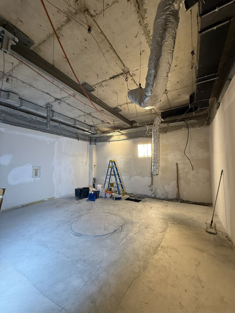Room with exposed ceiling ducts and services — Rize
